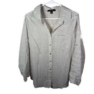 LDLA Shirt Women's Large Striped Button Up Collared Casual 3/4 Sleeve Top